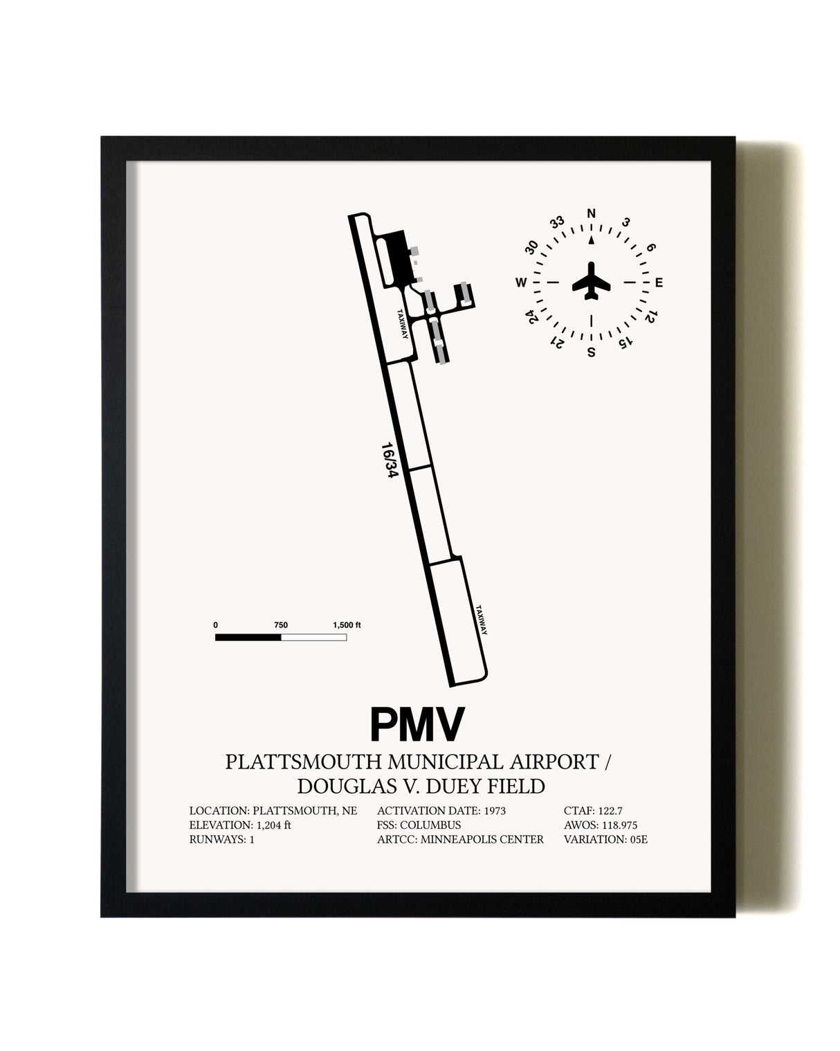 Framed Plattsmouth Municipal Airport / Douglas V. Duey Field wall art poster in black frame