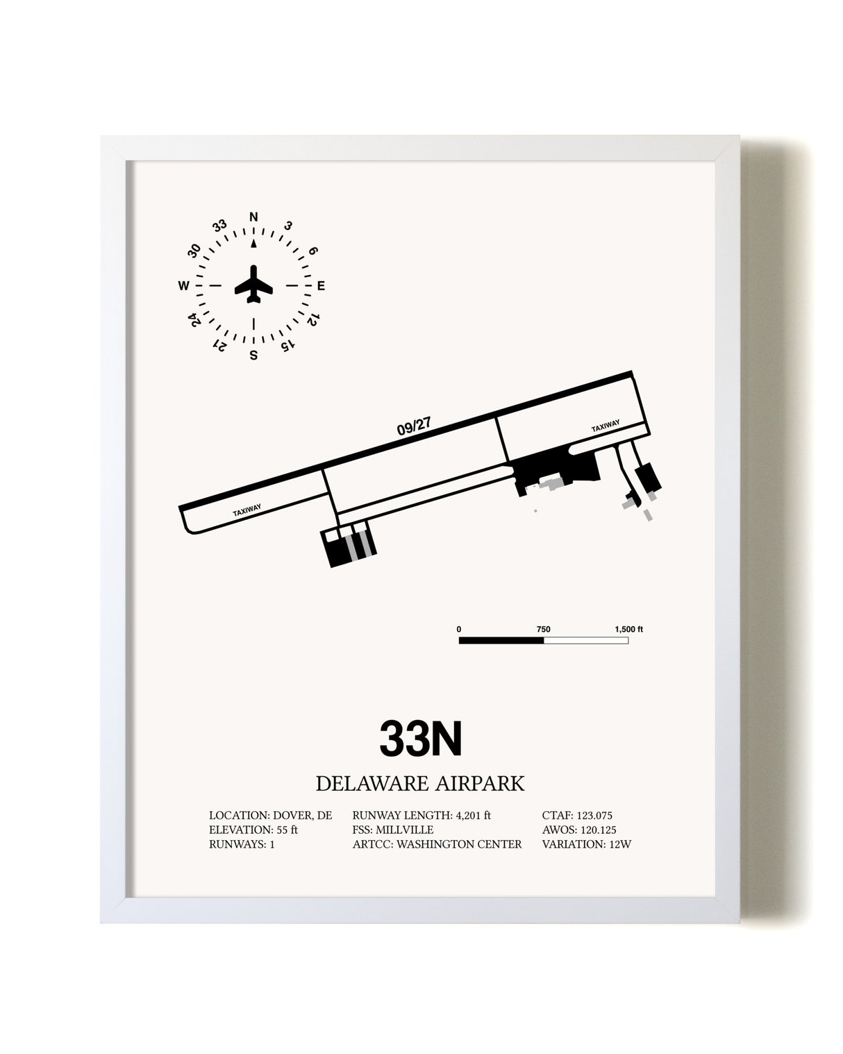 Delaware Airpark airport map poster in oak frame