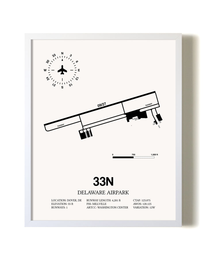 Delaware Airpark airport map poster in oak frame