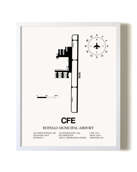 Buffalo Municipal Airport airport map poster in oak frame