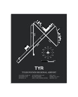 Gray Framed Tyler Pounds Regional Airport layout wall art poster