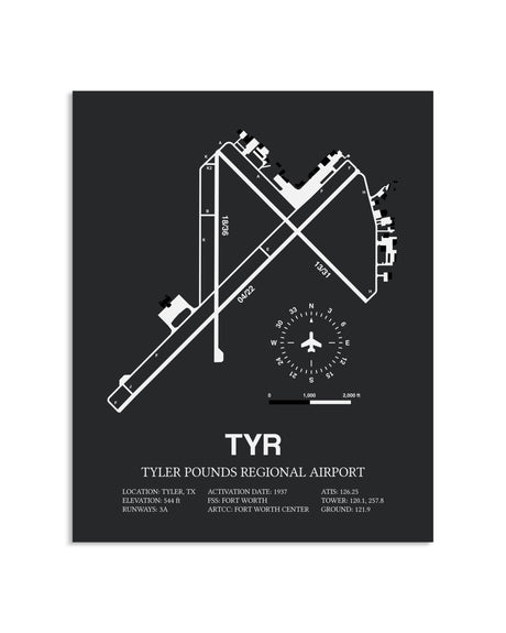 Gray Framed Tyler Pounds Regional Airport layout wall art poster