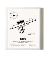Eastern WV Regional Airport / Shepherd Field airport map poster in oak frame