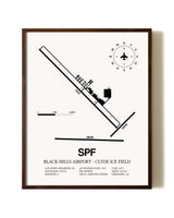 Black Hills Airport-Clyde Ice Field aviation print in walnut frame