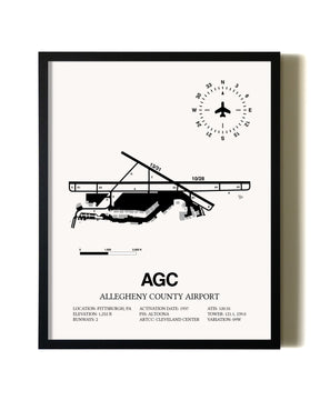 Framed Allegheny County Airport wall art poster in black frame