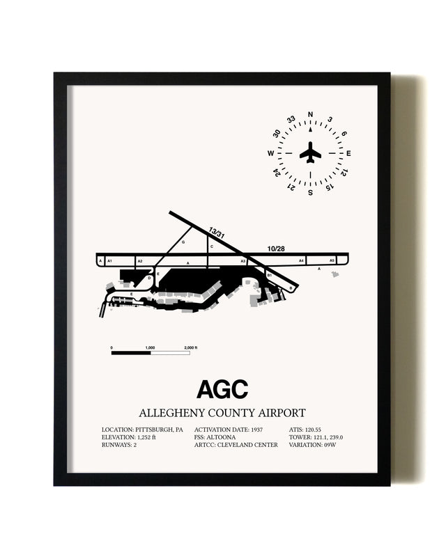 Framed Allegheny County Airport wall art poster in black frame
