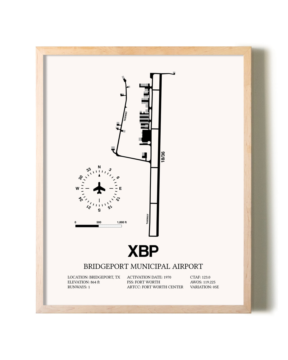Bridgeport Municipal Airport framed wall art in white frame
