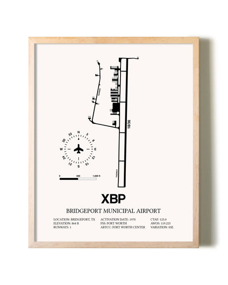 Bridgeport Municipal Airport framed wall art in white frame