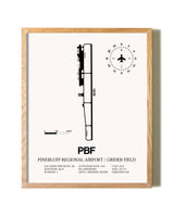 Pinebluff Regional Airport / Grider Field framed print in natural wood frame