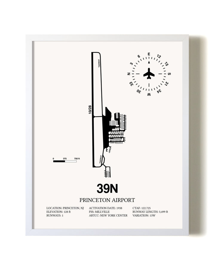 Princeton Airport airport map poster in oak frame