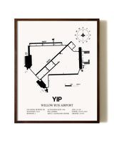Willow Run Airport aviation print in walnut frame