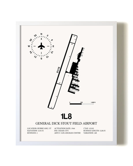 General Dick Stout Field Airport airport map poster in oak frame
