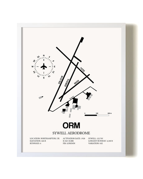 Sywell Aerodrome airport map poster in oak frame