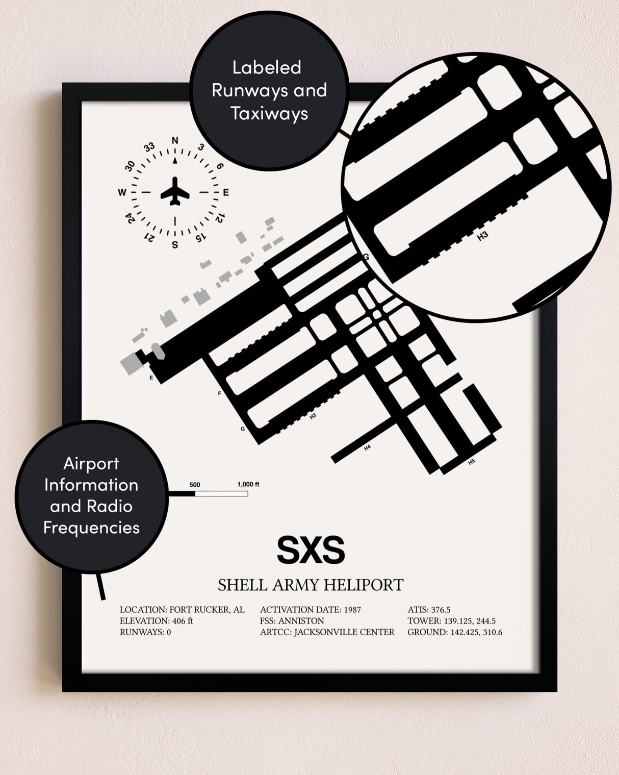 Framed Shell Army Heliport layout wall art poster