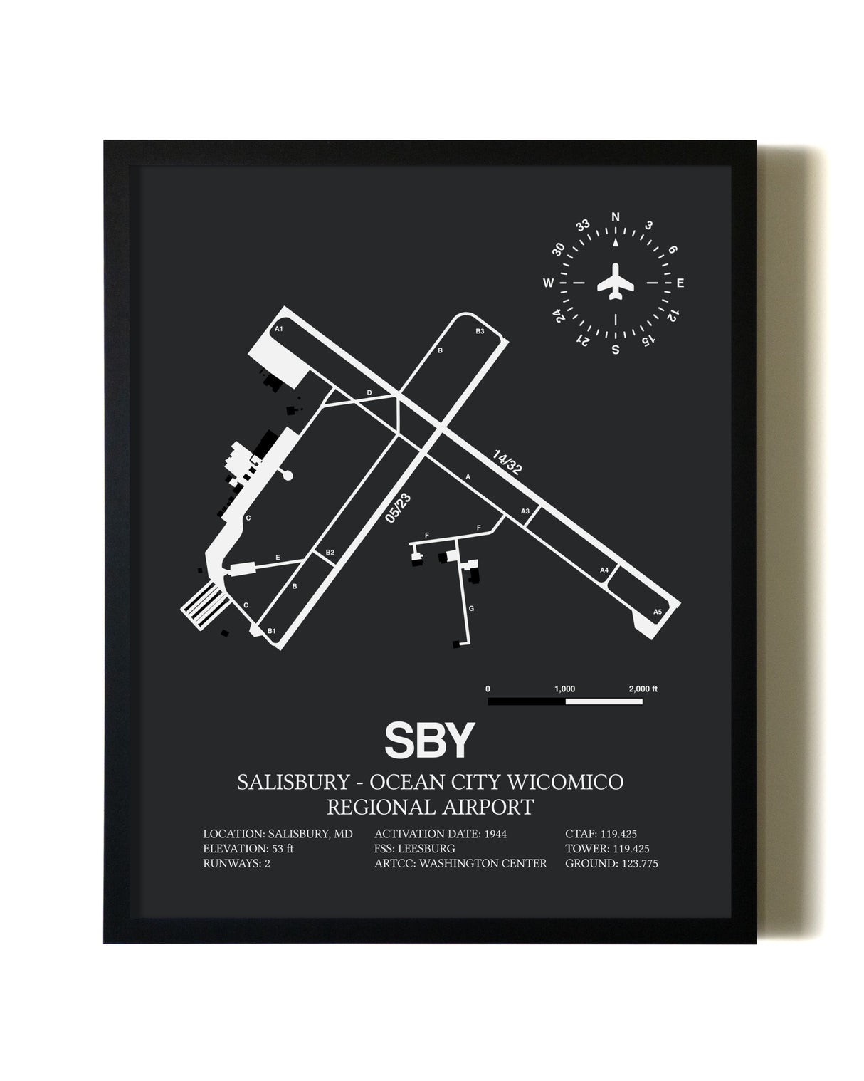 Unframed Salisbury-Ocean City Wicomico Regional Airport map print poster