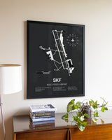 Gray Framed Kelly Field Airport wall art poster in black frame