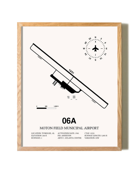 Moton Field Municipal Airport framed print in natural wood frame