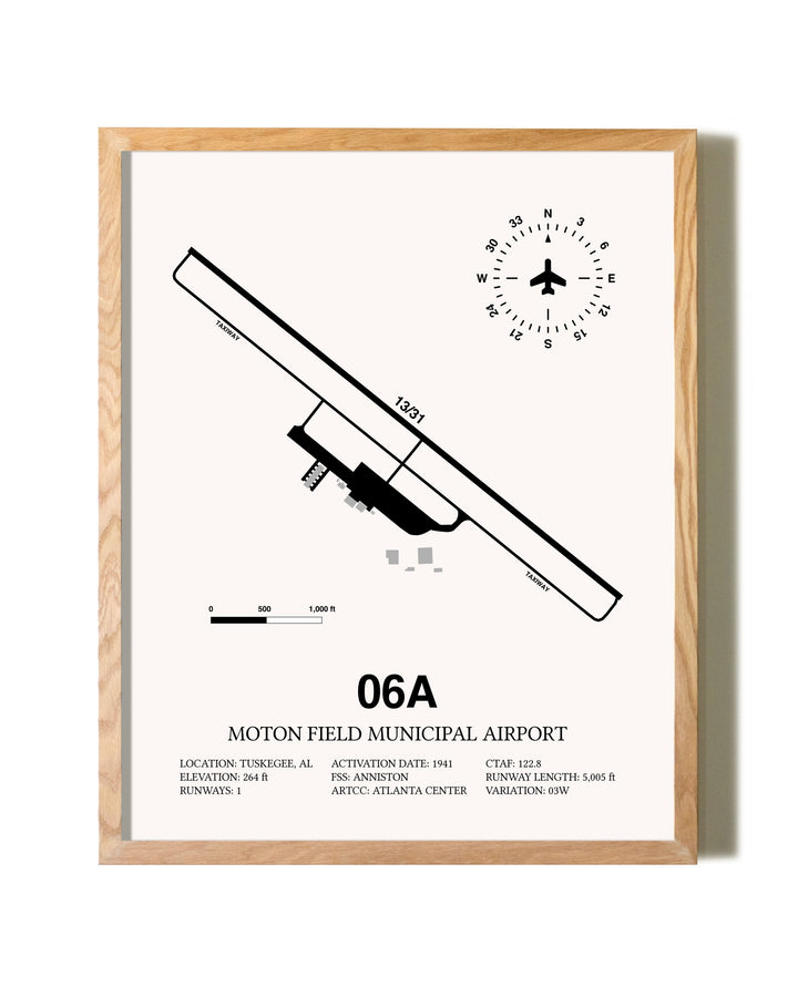 Moton Field Municipal Airport framed print in natural wood frame
