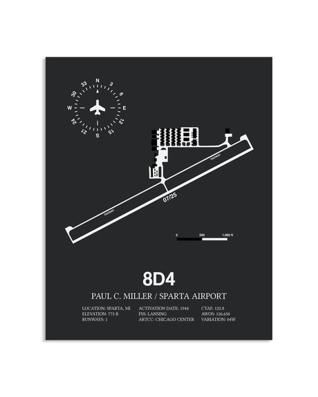 Gray Framed Paul C Miller/Sparta Airport layout wall art poster