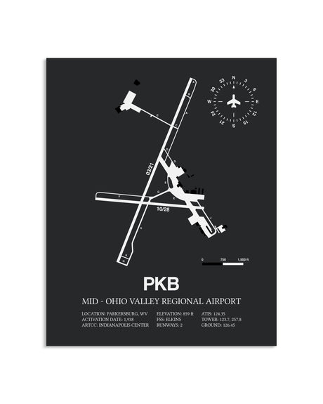 Gray Framed Mid-Ohio Valley Regional Airport layout wall art poster