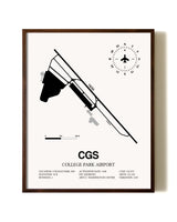 College Park Airport aviation print in walnut frame