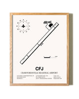 Crawfordsville Regional Airport framed print in natural wood frame