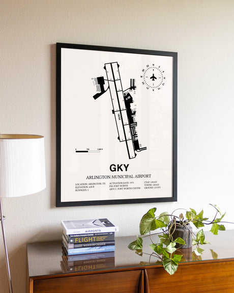 Arlington Municipal Airport aviation wall décor in black wood frame