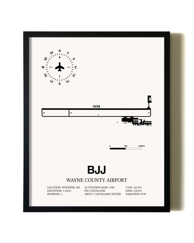 Framed Wayne County Airport wall art poster in black frame