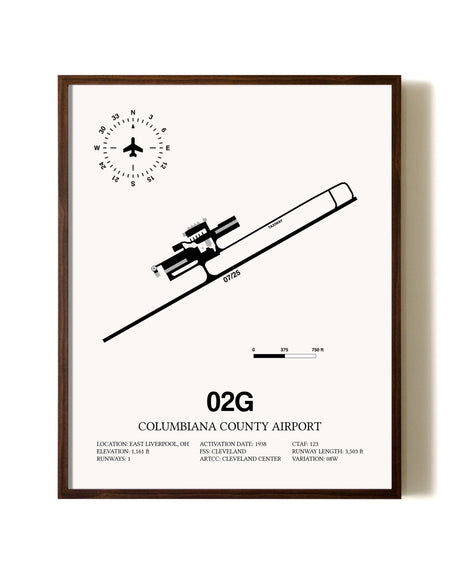 Columbiana County Airport aviation print in walnut frame