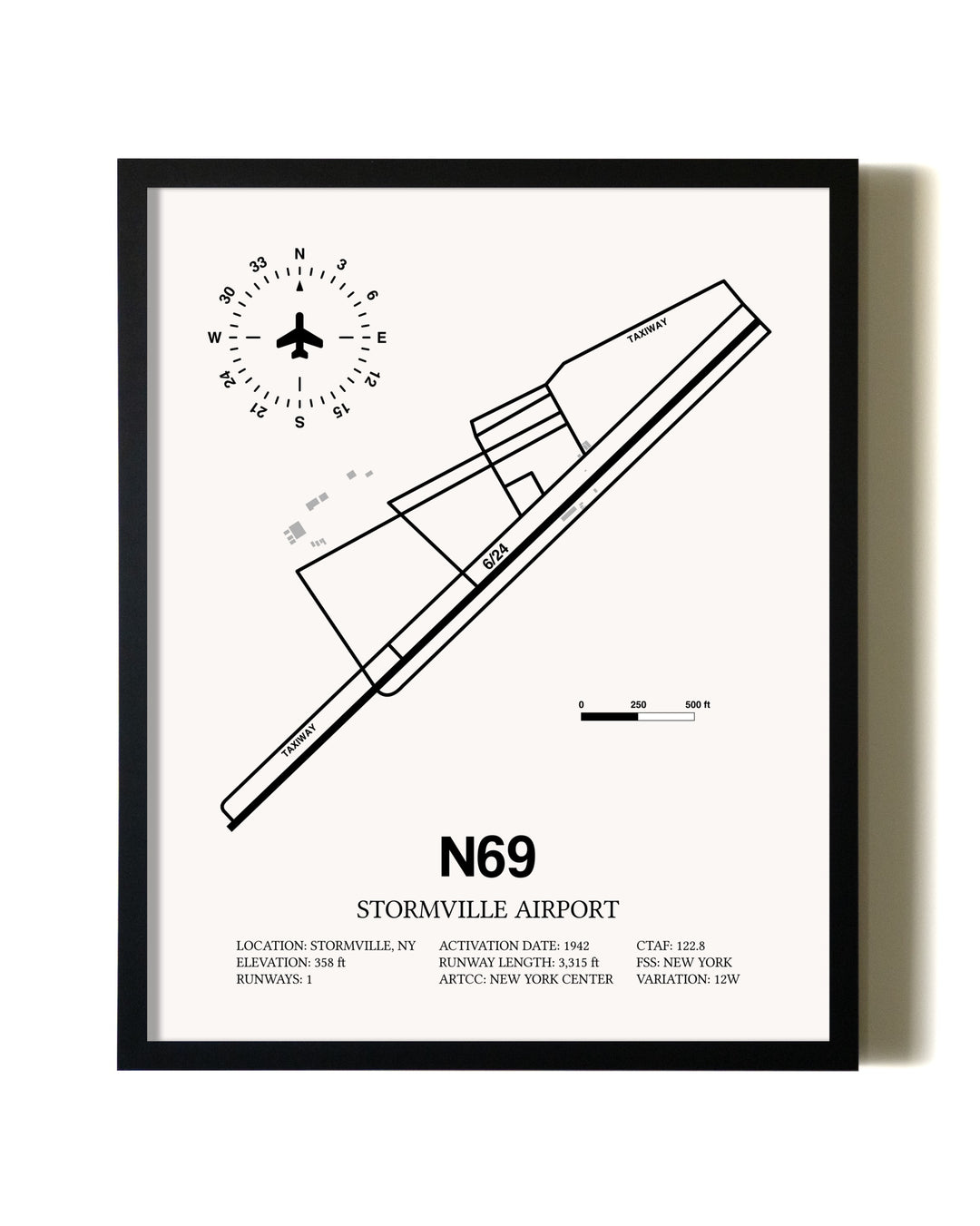Framed Stormville Airport wall art poster in black frame