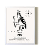 Fort Worth Meacham International Airport airport map poster in oak frame