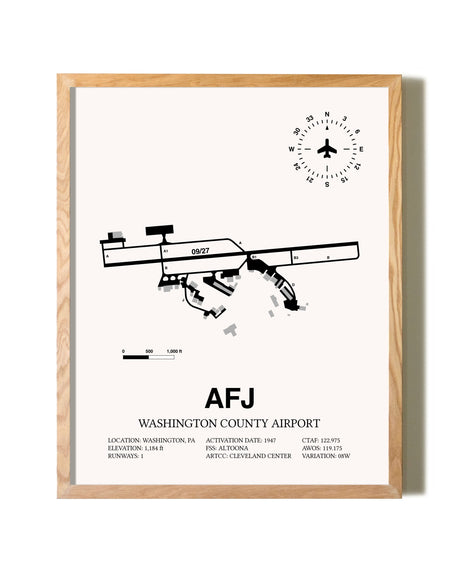 Washington County Airport framed print in natural wood frame