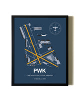 Blue and Yellow Framed Chicago Executive Airport wall art poster in black frame