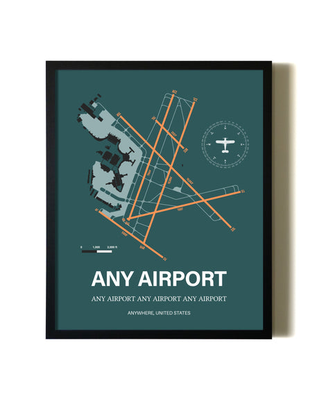 Green Any Airport aviation wall décor in black wood frame