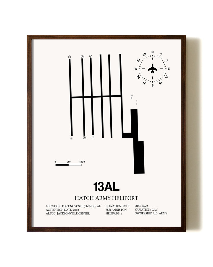 Hatch Army Heliport aviation print in walnut frame
