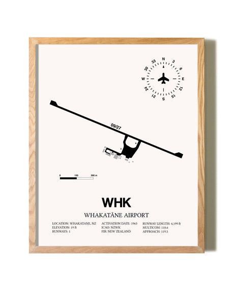 Whakatane Airport framed print in natural wood frame