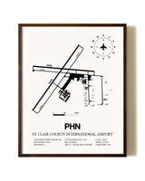 St. Clair County International Airport aviation print in walnut frame