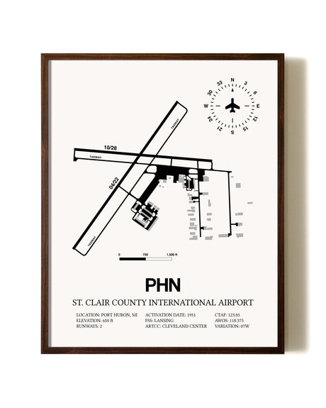 St. Clair County International Airport aviation print in walnut frame