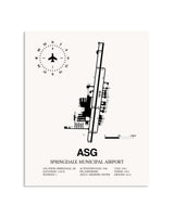 Gray Springdale Municipal Airport framed poster displayed in an airplane hangar