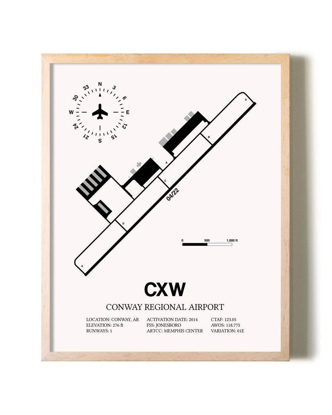 Conway Regional Airport framed wall art in white frame