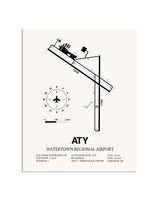 Gray Watertown Regional Airport framed poster displayed in an airplane hangar