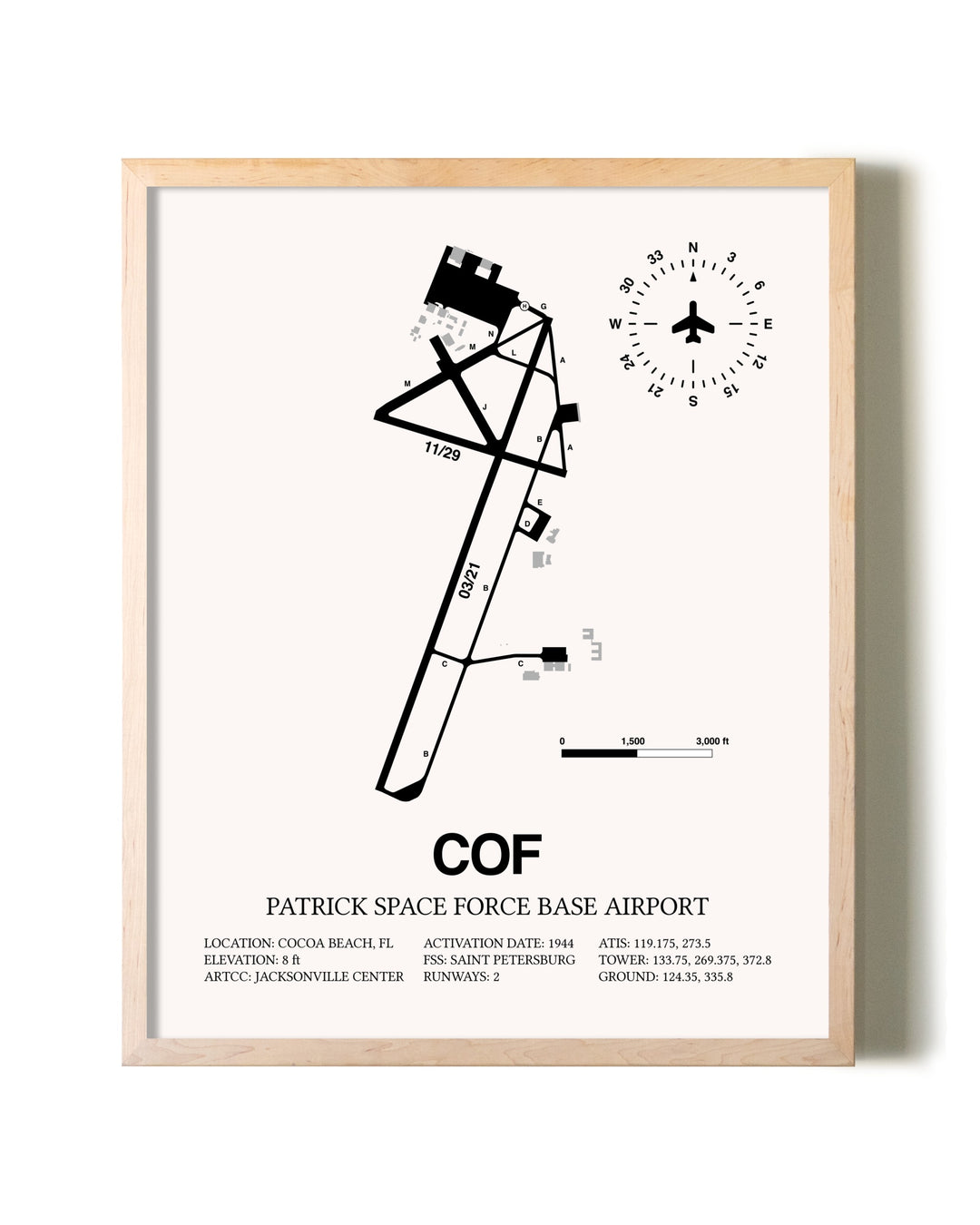 Patrick Space Force Base Airport framed wall art in white frame