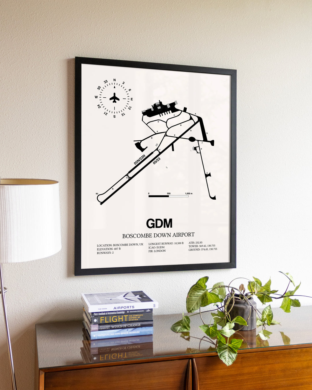 Boscombe Down Airport aviation wall décor in black wood frame