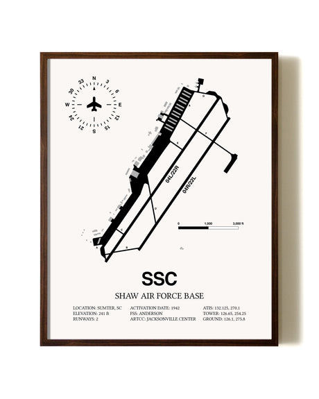 Shaw Air Force Base aviation print in walnut frame