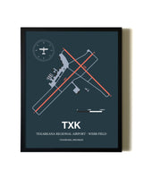 Framed Texarkana Regional Airport - Webb Field wall art poster in black frame
