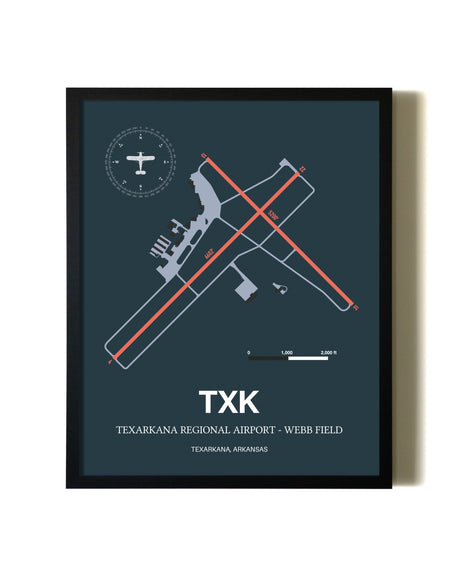 Framed Texarkana Regional Airport - Webb Field wall art poster in black frame