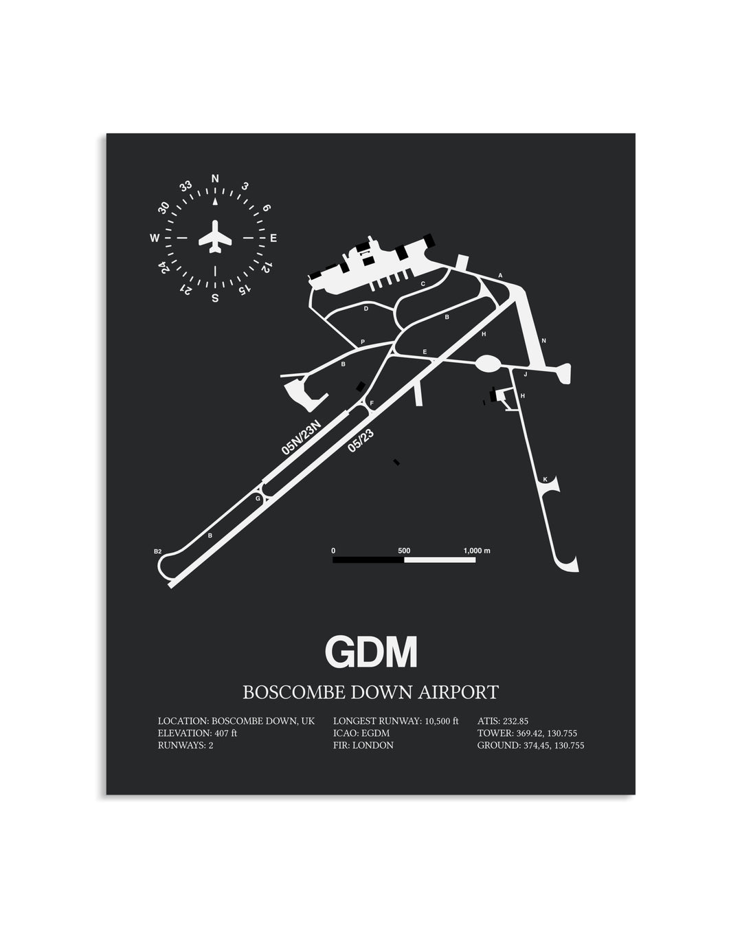 Gray Framed Boscombe Down Airport layout wall art poster