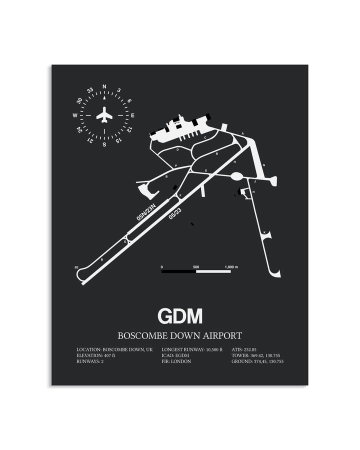 Gray Framed Boscombe Down Airport layout wall art poster