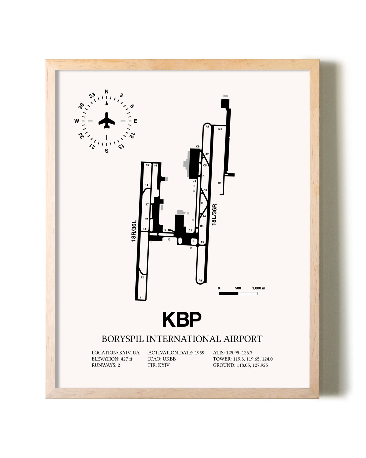 Boryspil International Airport framed wall art in white frame