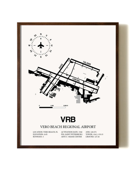 Vero Beach Regional Airport aviation print in walnut frame